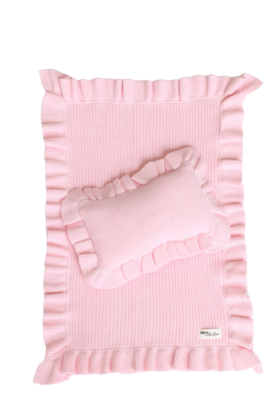 Powder Pink frilled doll Blanket + Pillow set