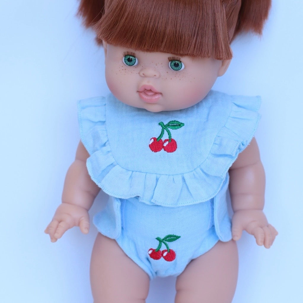 Cherry Frilled Bib & Diaper Doll Set 🍒Fits 34-38cm Minikane Gordis, Mini Colettos, Llorens dolls