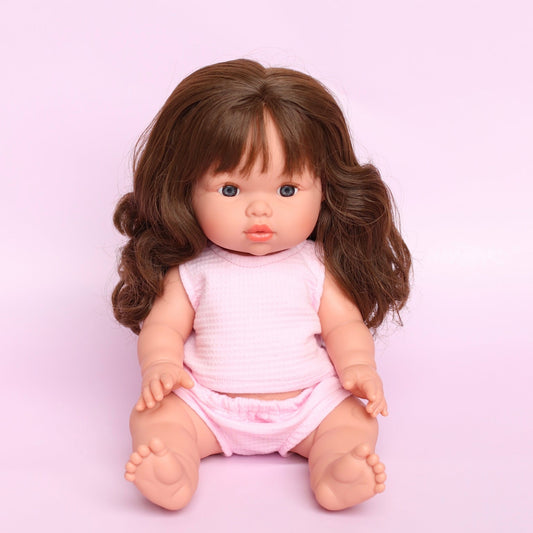 Llorens Mini Colette Aria Girl Doll 34cm with Long Brown Hair blue eyes | Spanish Doll Australia