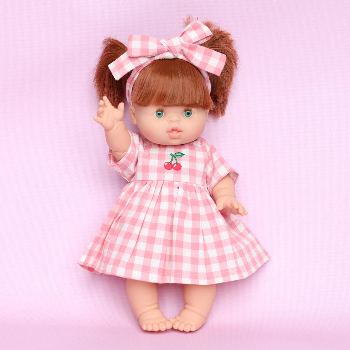 Blush Cherry 🍒 Gingham Chloe Gingham dress - Fits 34-38cm Minikane Gordis, Mini Colettos, Llorens dolls