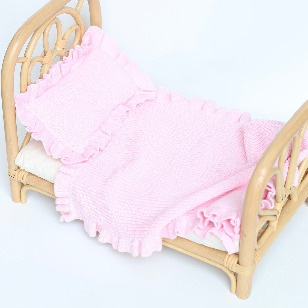 Powder Pink frilled doll Blanket + Pillow set