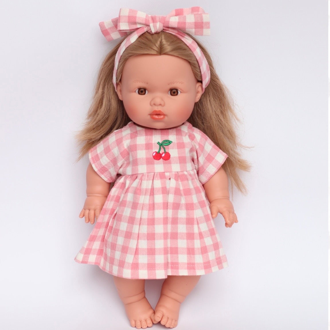 Blush Cherry 🍒 Gingham Chloe Gingham dress - Fits 34-38cm Minikane Gordis, Mini Colettos, Llorens dolls