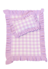 Frilled Purple Gingham doll Blanket + Pillow set