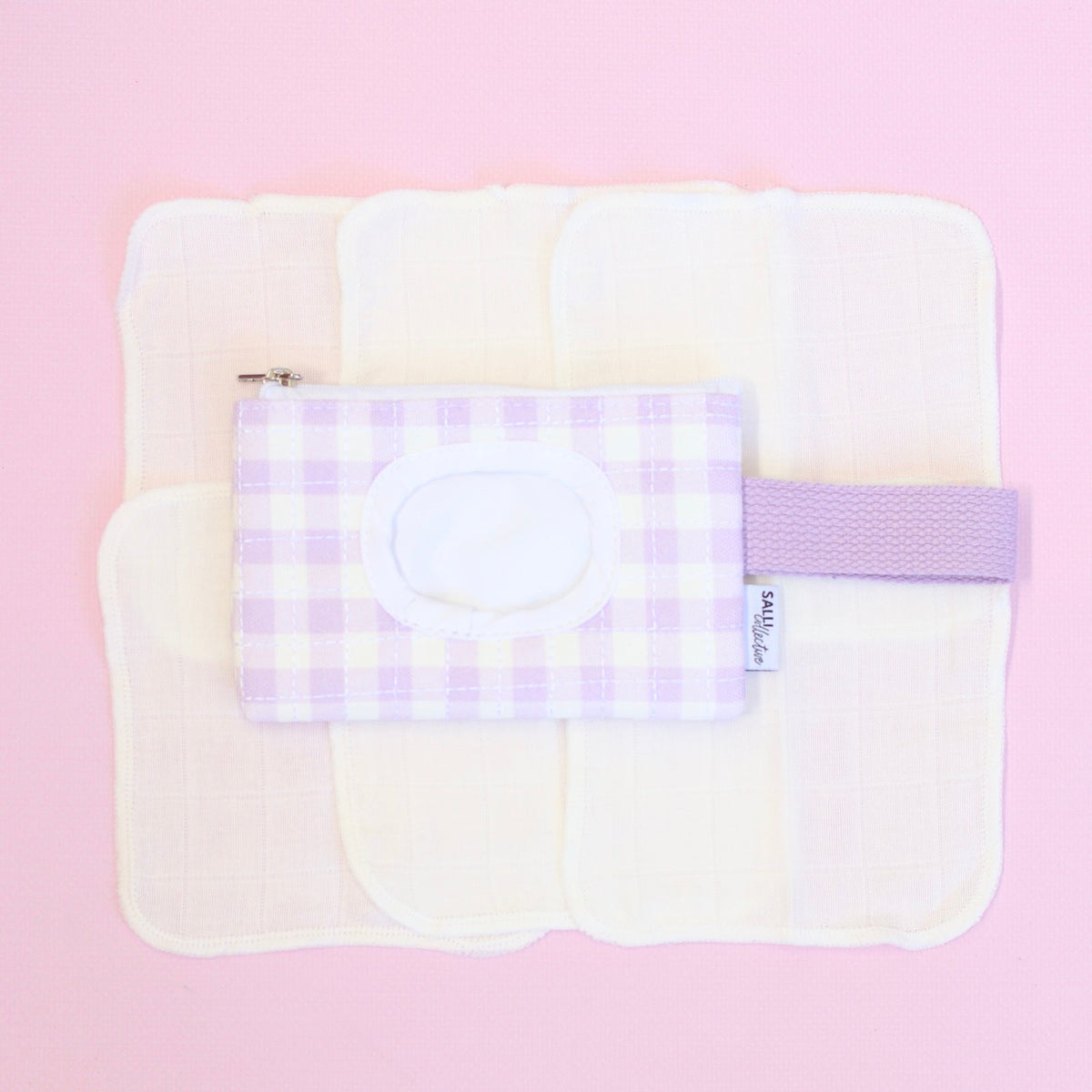 Dolly baby wipes set - Lilac Gingam