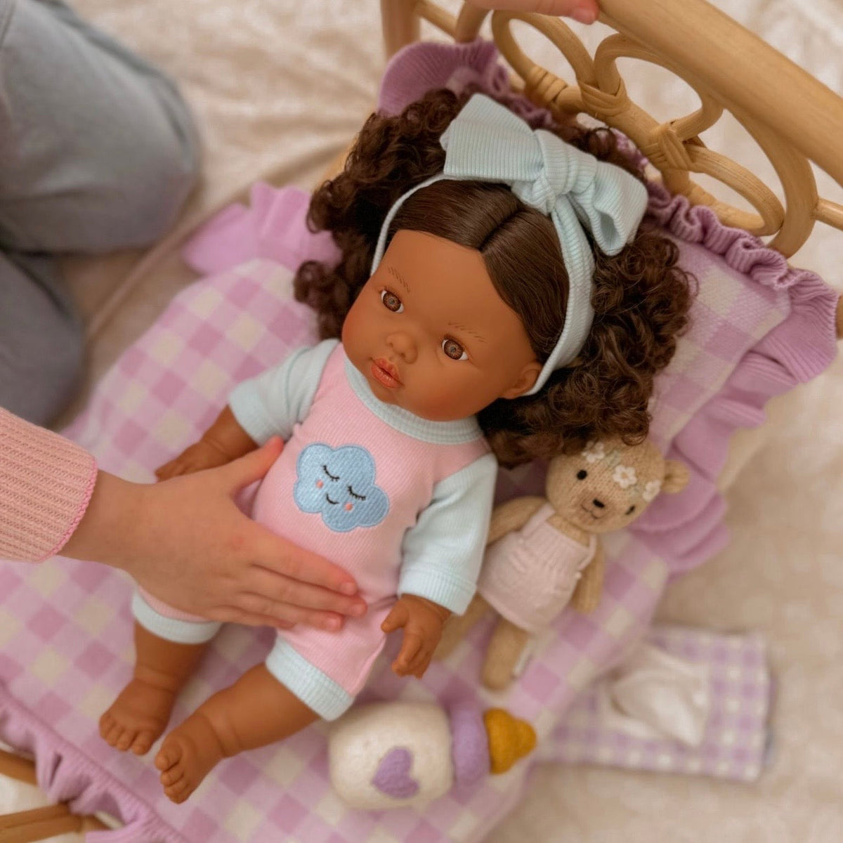 Dolls Sweet Dreams cloud Romper + Bow set  Fits 34-38cm Minikane Gordis, Mini Colettos, Llorens dolls