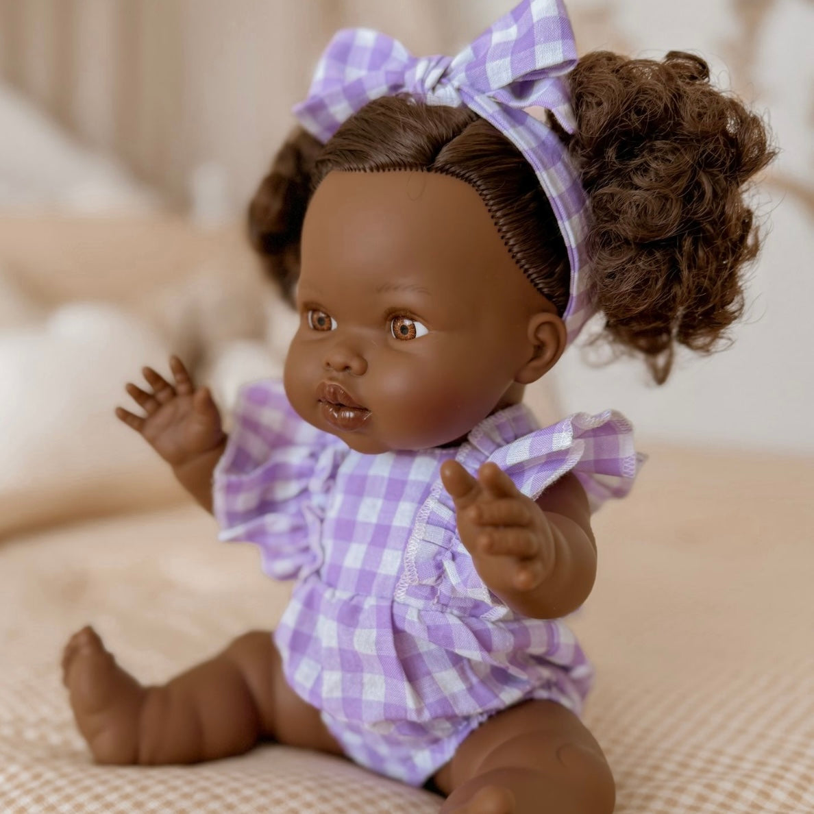 Lilac Gingham Doll Clothes Doll Romper Outfit for Miniland, Baby Dolls & 38cm Dolls - Fits 34-38cm Minikane Gordis, Mini Colettos, Llorens dolls