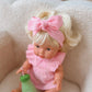 Petal pink dolls bow dress headwrap and Bloomers - 3 pce set-Fits 34-38cm Minikane Gordis, Mini Colettos, Llorens dolls