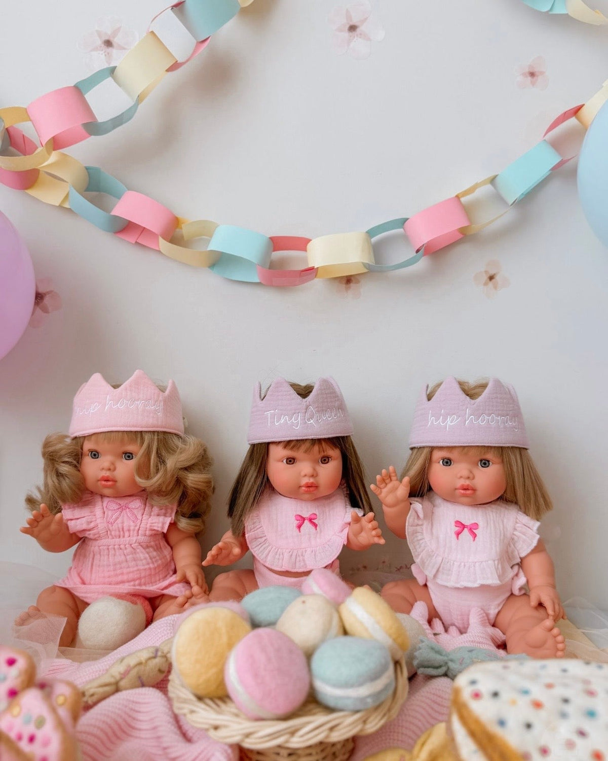 Hip Hooray cotton doll crown -Powder Pink and Mauve