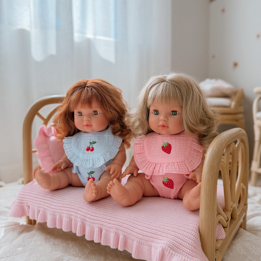 Cherry Frilled Bib & Diaper Doll Set 🍒Fits 34-38cm Minikane Gordis, Mini Colettos, Llorens dolls