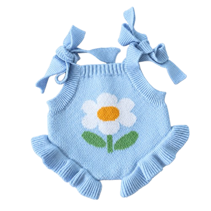 PRE ORDER Garden girls cornflower Blue knitted Romper Dolls clothes - Fits 34-38cm Minikane Gordis, Mini Colettos, Miniland Dolls, Llorens dolls