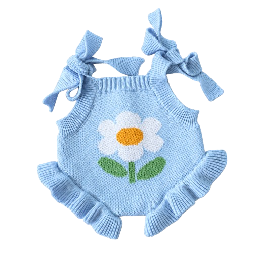 PRE ORDER Garden girls cornflower Blue knitted Romper Dolls clothes - Fits 34-38cm Minikane Gordis, Mini Colettos, Miniland Dolls, Llorens dolls