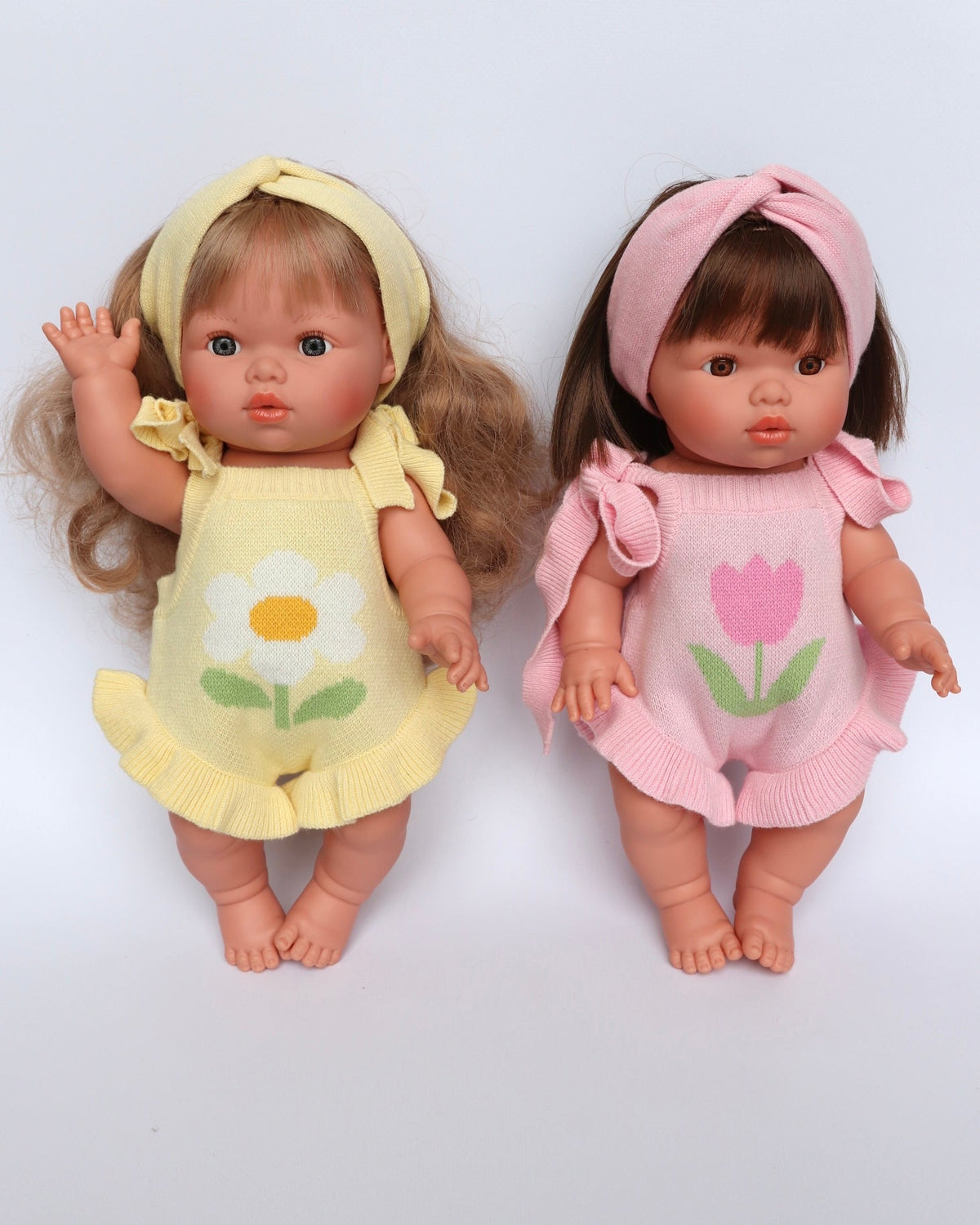PRE ORDER Garden girls Doll buttercup yellow knitted Romper Dolls clothes - Fits 34-38cm Minikane Gordis, Mini Colettos, Miniland Dolls, Llorens dolls
