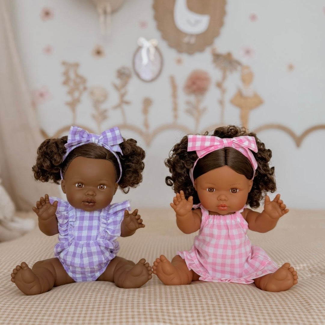 Lilac Gingham Doll Clothes Doll Romper Outfit for Miniland, Baby Dolls & 38cm Dolls - Fits 34-38cm Minikane Gordis, Mini Colettos, Llorens dolls