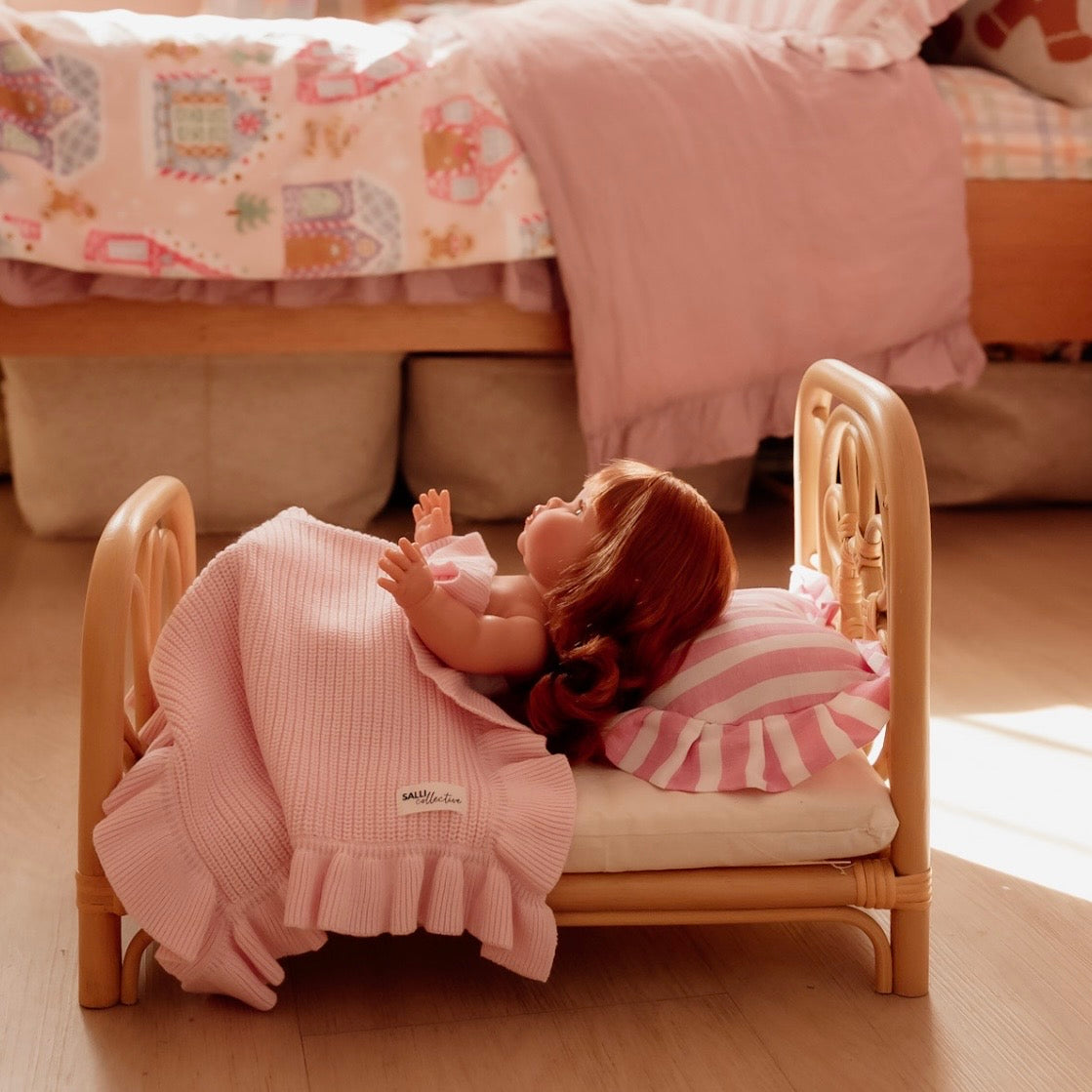Powder Pink frilled doll Blanket + Pillow set