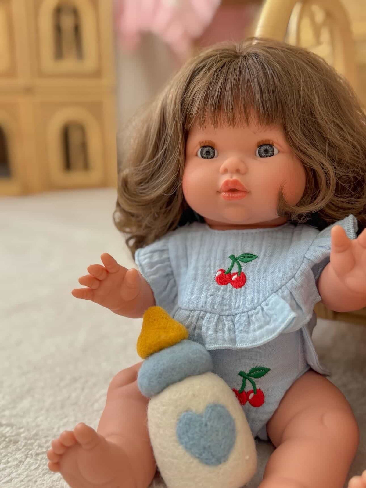 Cherry Frilled Bib & Diaper Doll Set 🍒Fits 34-38cm Minikane Gordis, Mini Colettos, Llorens dolls