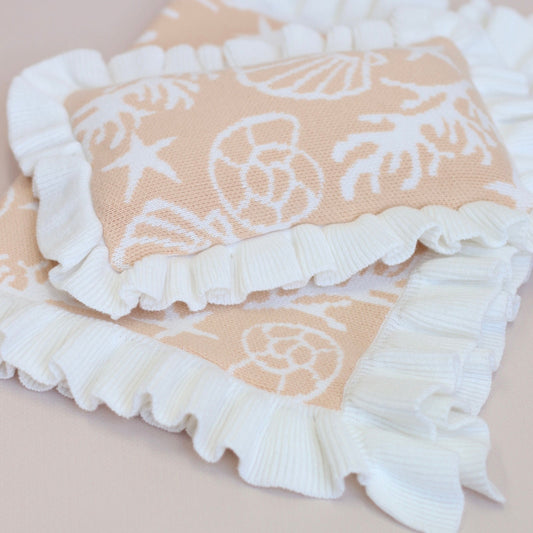 Frilled Shelly blanket + Pillow set in SAND doll bedding