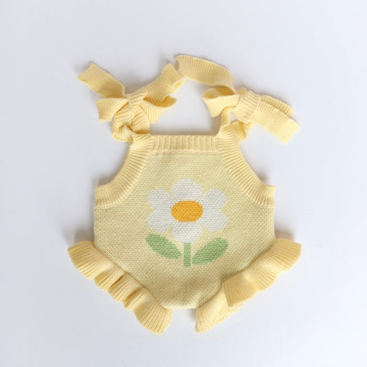 PRE ORDER Garden girls Doll buttercup yellow knitted Romper Dolls clothes - Fits 34-38cm Minikane Gordis, Mini Colettos, Miniland Dolls, Llorens dolls