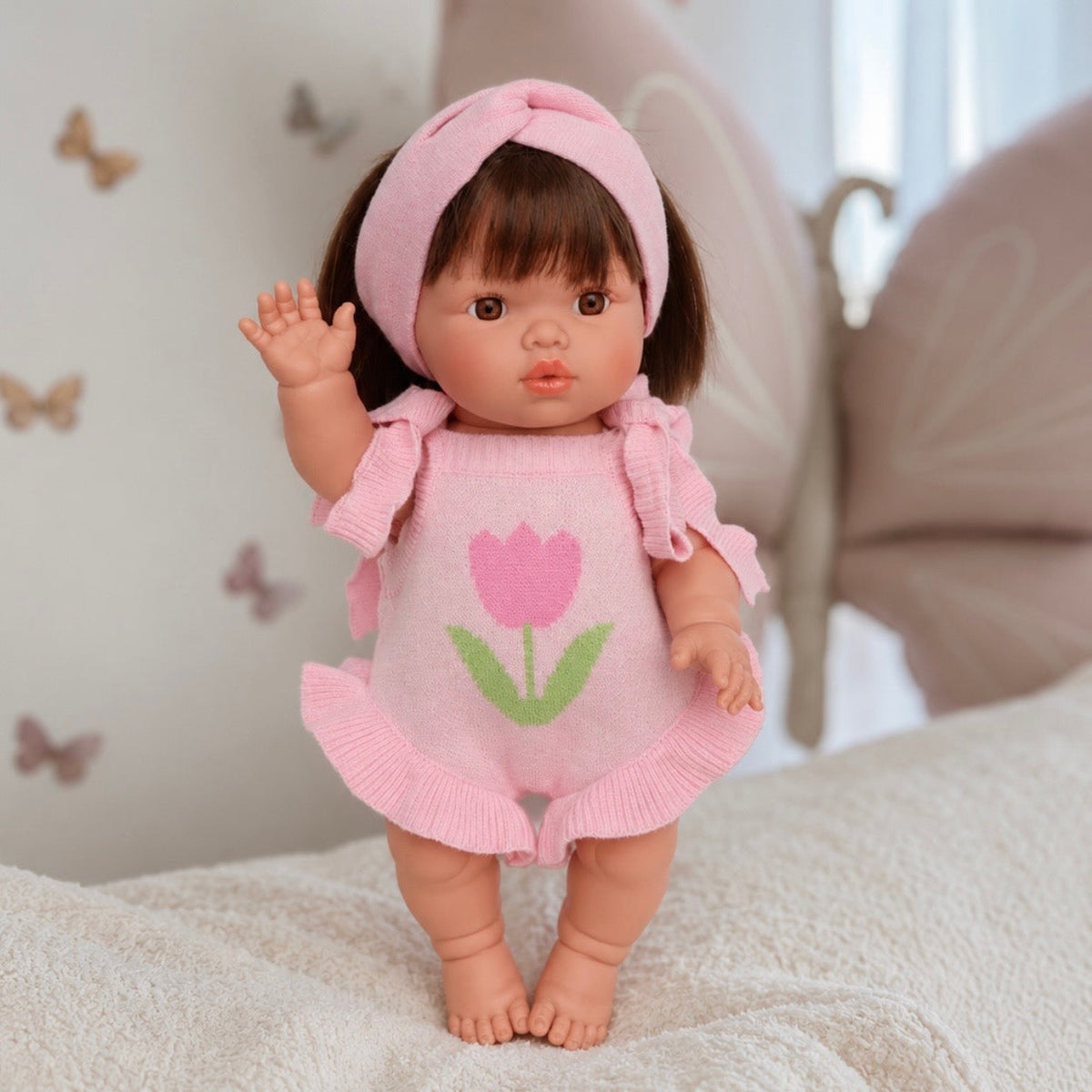 PRE ORDER Doll Garden girls Pink knitted Romper Dolls clothes - Fits 34-38cm Minikane Gordis, Mini Colettos, Miniland Dolls, Llorens dolls