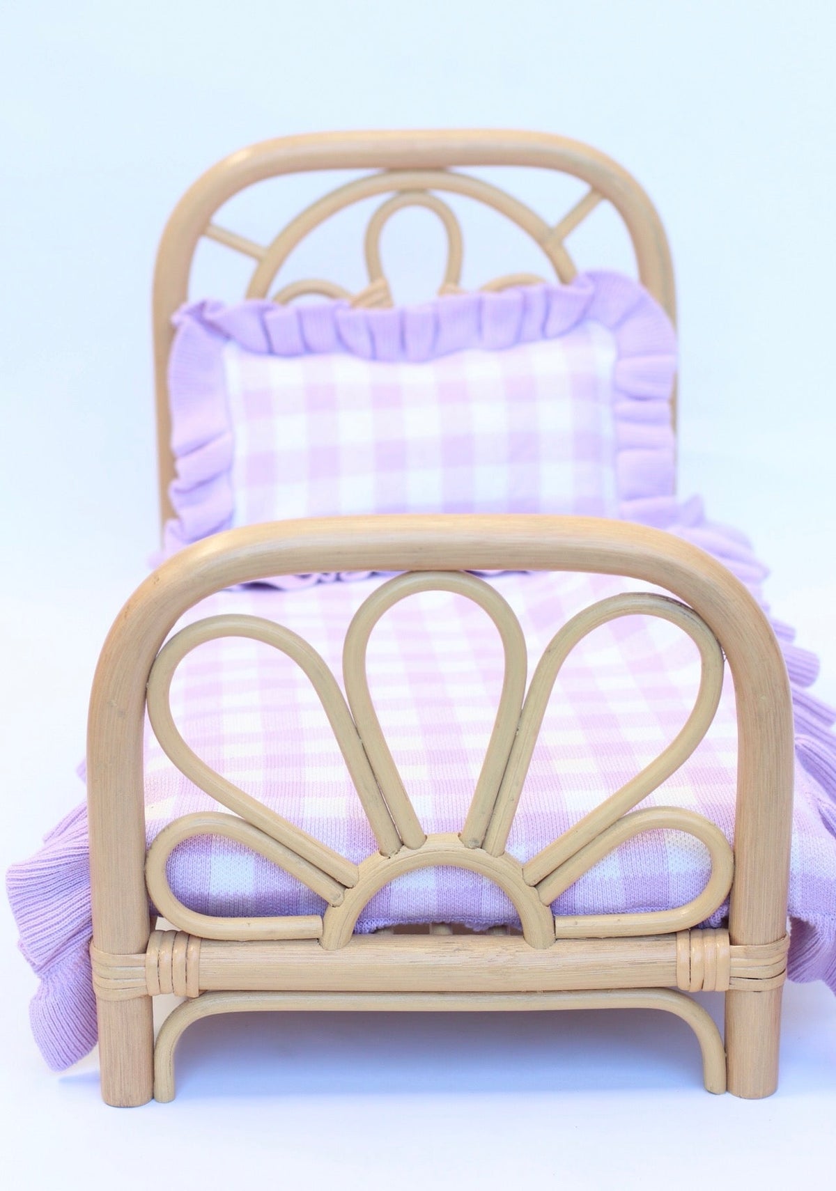 Frilled Purple Gingham doll Blanket + Pillow set