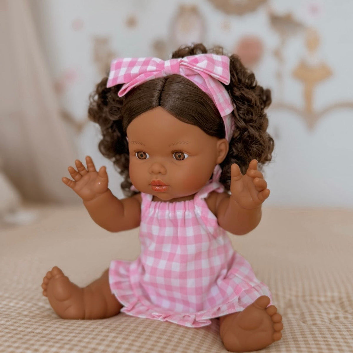 Pink Gingham Doll Clothes | Doll Summer dress Outfit for Miniland, Mini Collettos Baby Dolls & 38cm Dolls