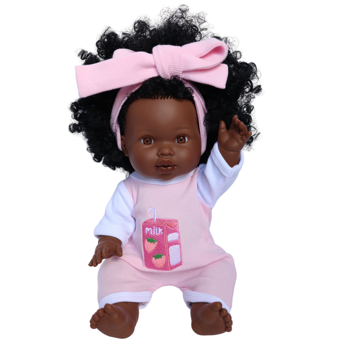 PRE ORDER Strawberry Sips Milk Romper + Bow set - Fits 34-38cm Minikane Gordis, Mini Colettos, Miniland Dolls, Llorens dolls (Copy)