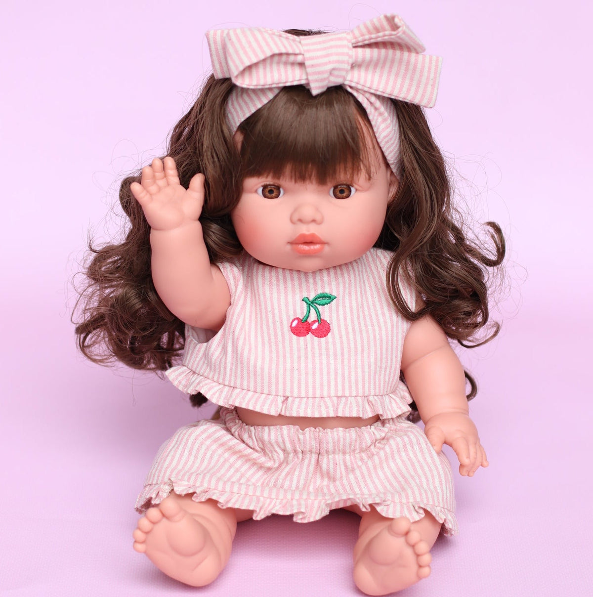 Dolls Vintage Pink & Ivory Frilled Three-Piece Set with Cherry 🍒 Embroidery - Fits 34-38cm Minikane Gordis, Mini Colettos, Llorens dolls