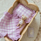 Frilled Purple Gingham doll Blanket + Pillow set
