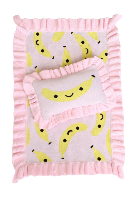Frilled Smilie Banana doll Blanket + Pillow set