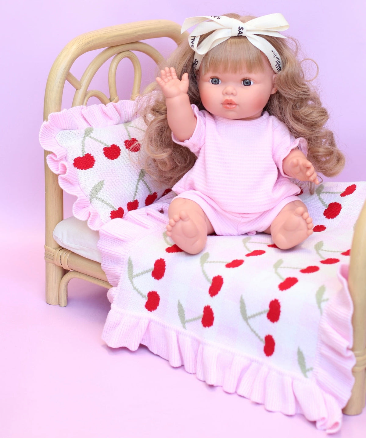 Frilled Gingham Cherry Blanket + Pillow set