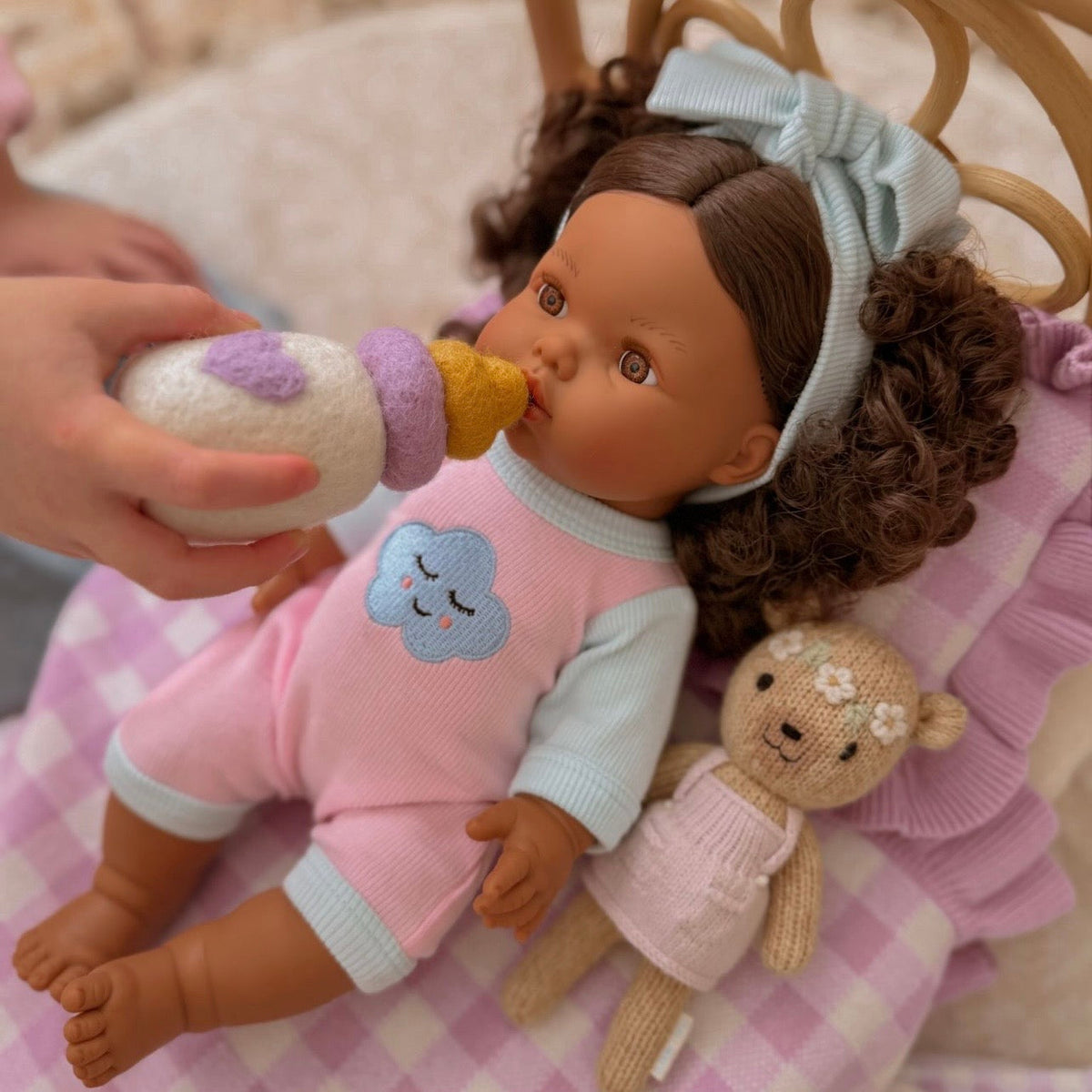 Dolls Sweet Dreams cloud Romper + Bow set  Fits 34-38cm Minikane Gordis, Mini Colettos, Llorens dolls
