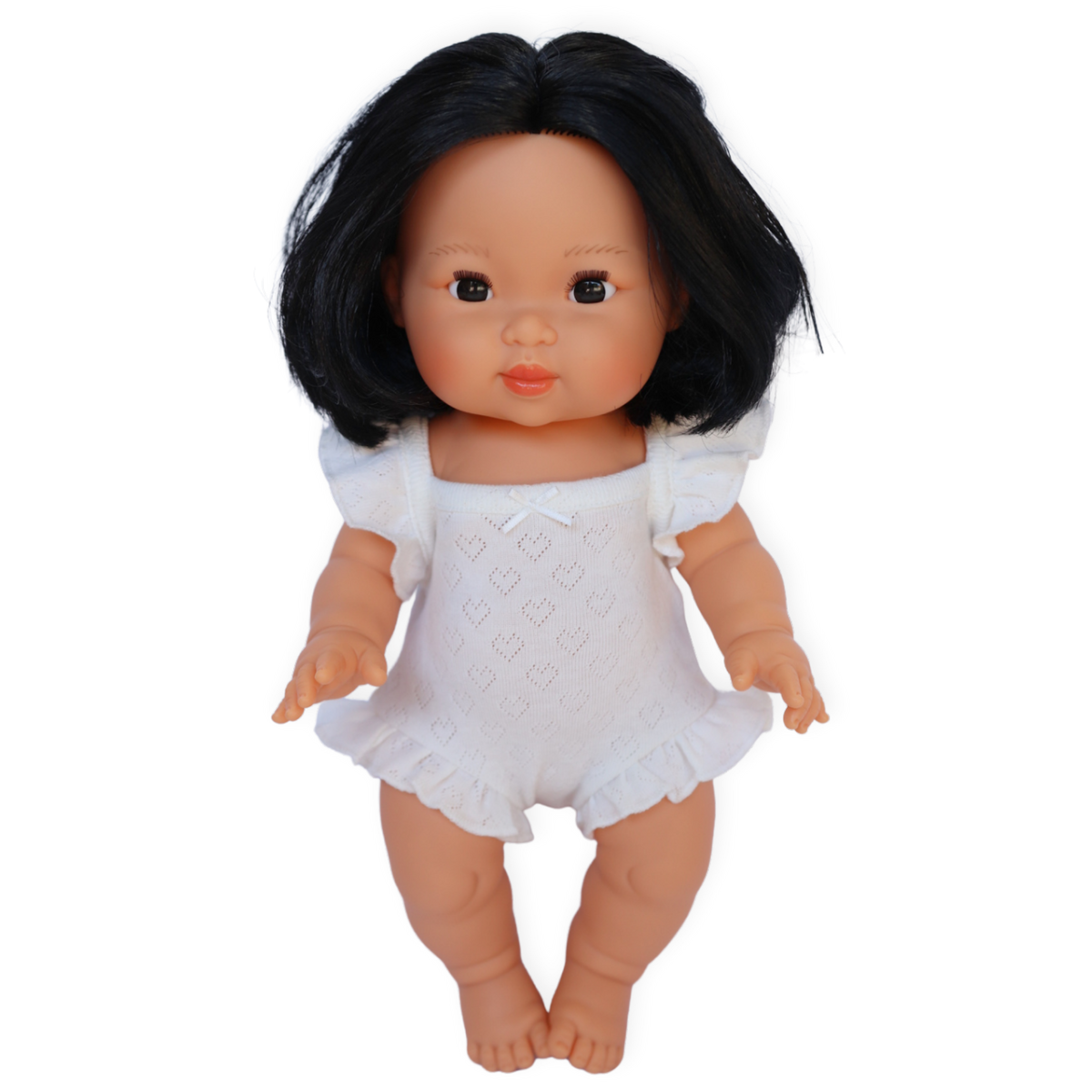PRE ORDER White heart pointelle heart Playsuit - Fits 34-38cm Minikane Gordis, Mini Colettos, Miniland Dolls, Llorens dolls