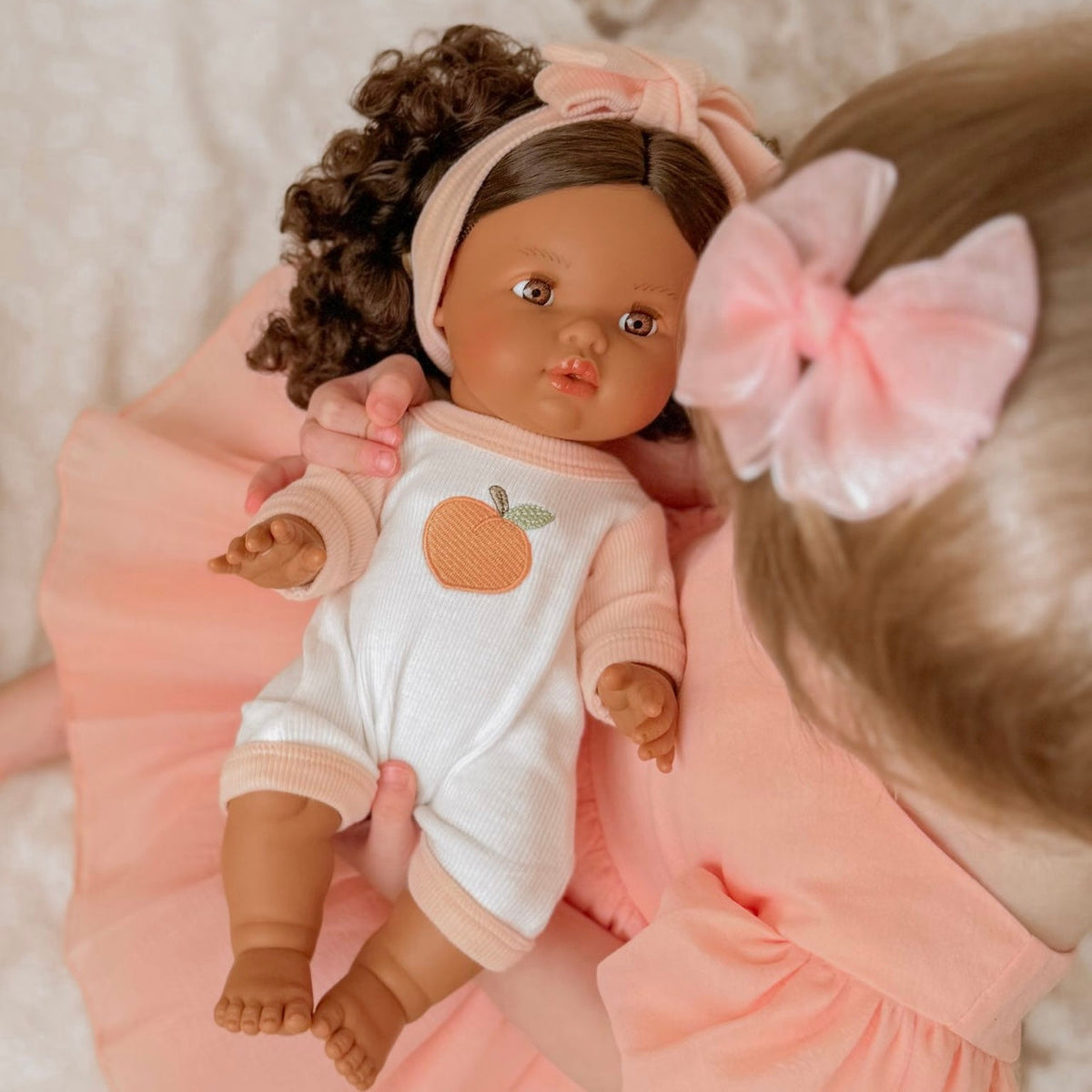 Peaches & Cream Doll Romper+Bow set🍑 Fits 34-38cm Minikane Gordis, Mini Colettos, Llorens dolls