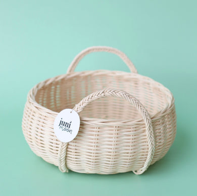 ON SALE large Boho rattan basket with Braided handles