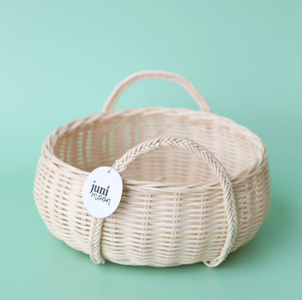 Boho rattan basket with Braided handles