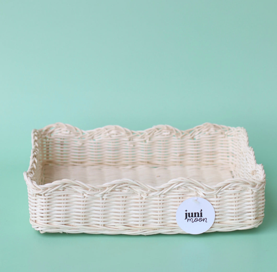 On SALE scalloped rattan rectangle storage basket