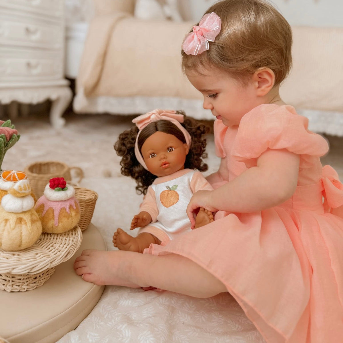 Peaches & Cream Doll Romper+Bow set🍑 Fits 34-38cm Minikane Gordis, Mini Colettos, Llorens dolls
