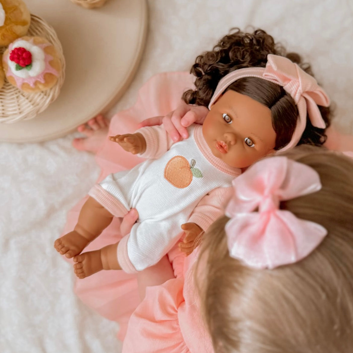 Peaches & Cream Doll Romper+Bow set🍑 Fits 34-38cm Minikane Gordis, Mini Colettos, Llorens dolls