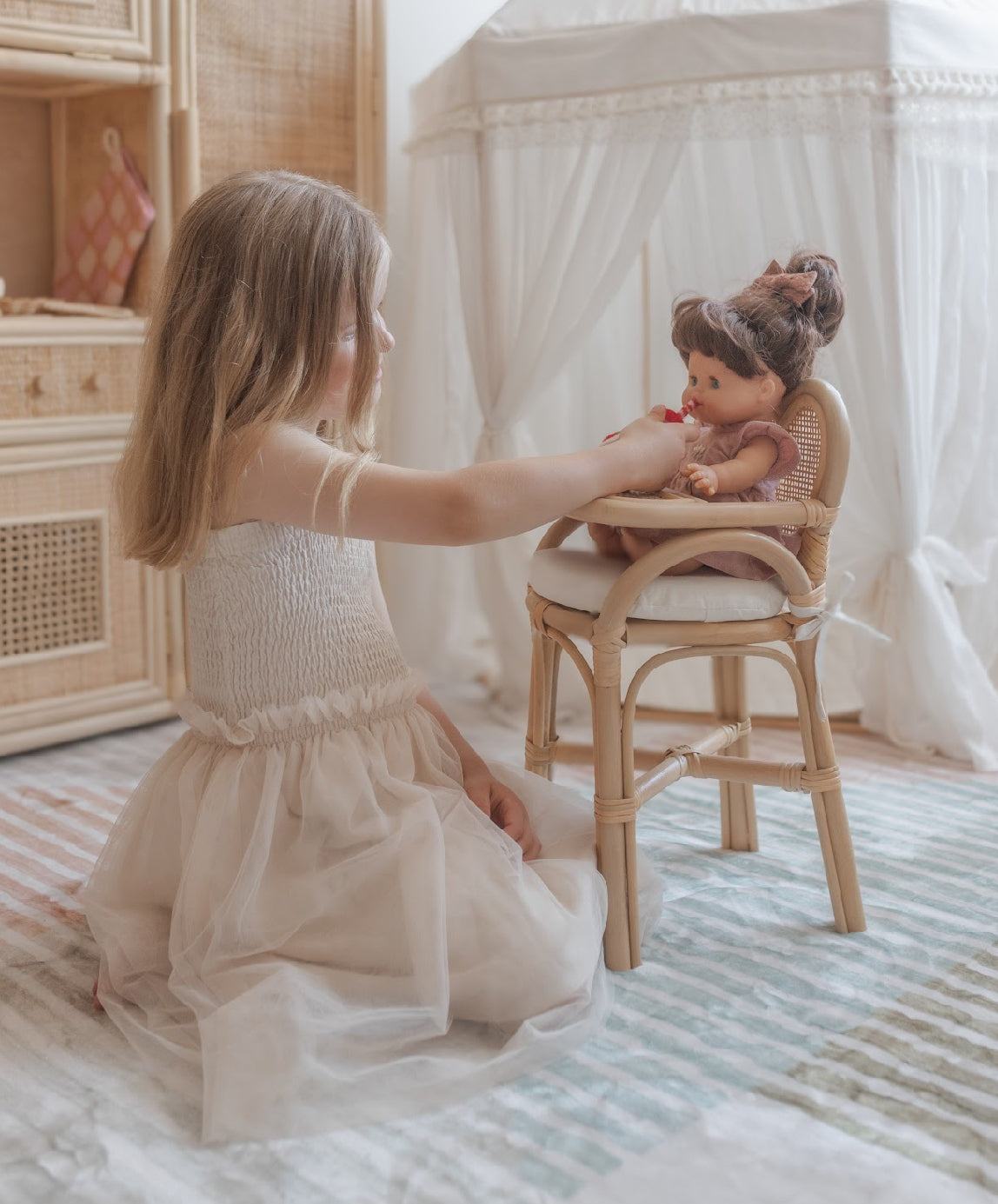 Kids Furniture Doll High Chair Rattan Babyla Rattan Doll's