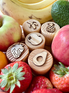 Wooden fruit play dough stamps