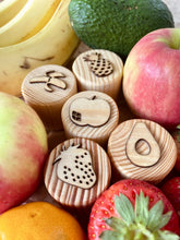 Load image into Gallery viewer, Wooden fruit play dough stamps