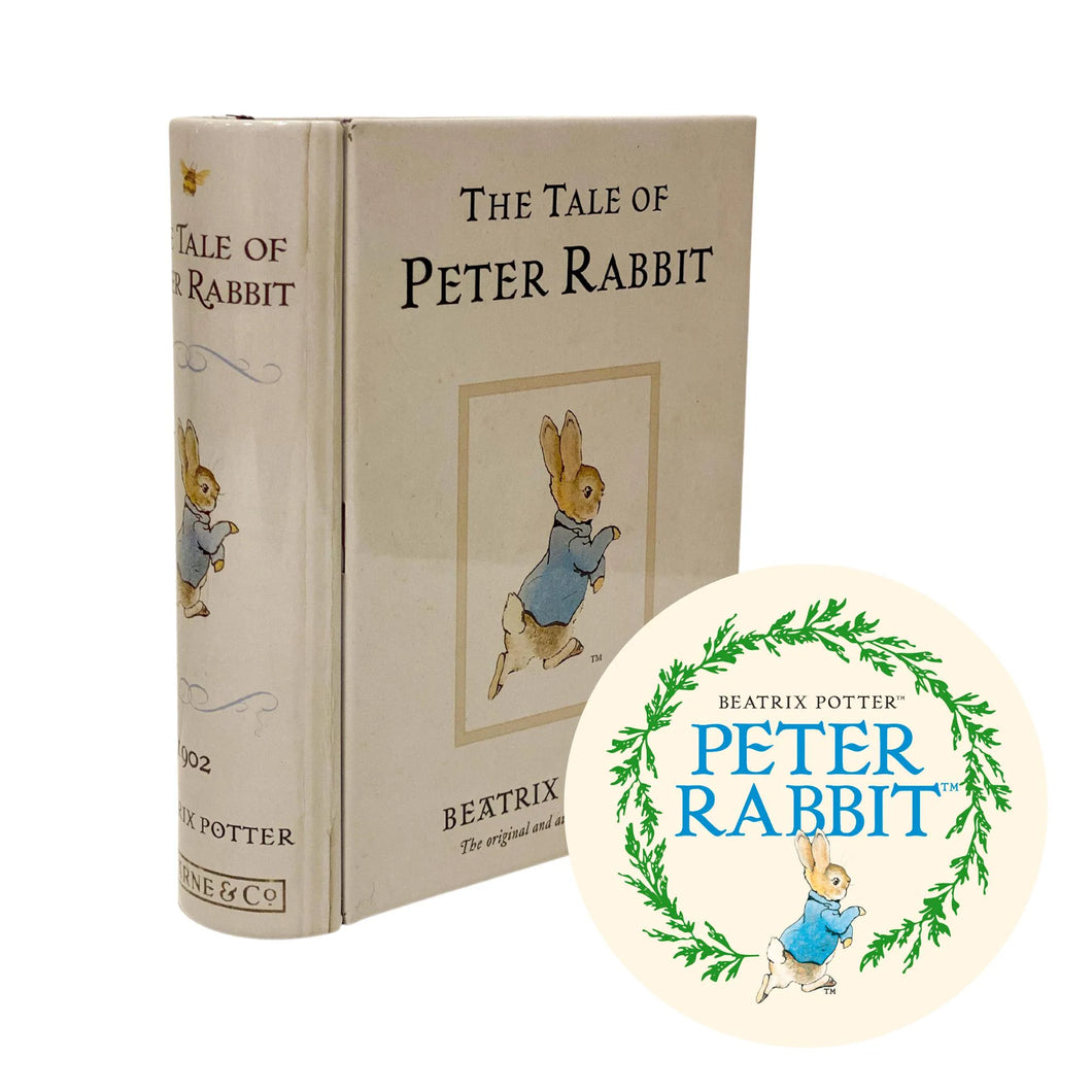 Peter Rabbit book shaped tin