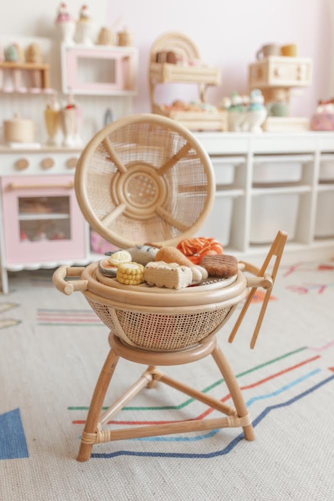 PRE ORDER MARCH Rattan kids BBQ + tongs + hot coals ( Australia only)