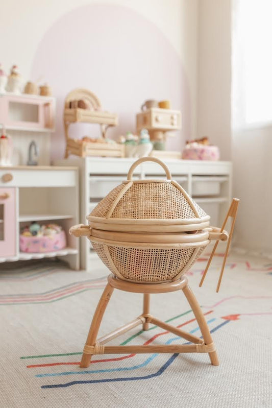 PRE ORDER MARCH Rattan kids BBQ + tongs + hot coals ( Australia only)