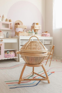 Rattan kids BBQ + tongs + hot coals ( Australia only)