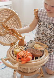 Rattan kids BBQ + tongs + hot coals ( Australia only)