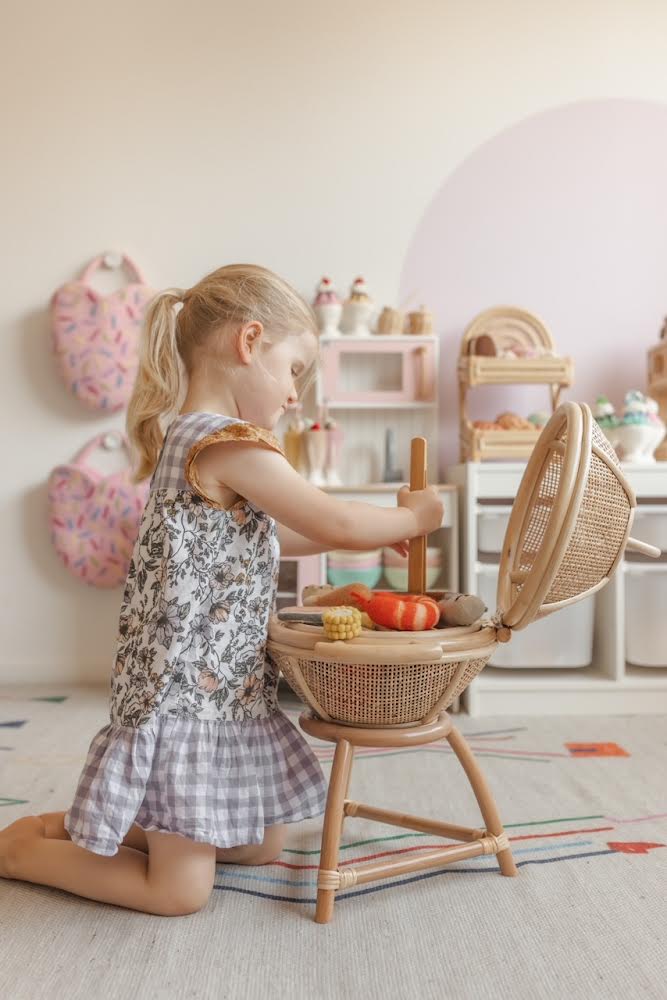 PRE ORDER MARCH Rattan kids BBQ + tongs + hot coals ( Australia only)