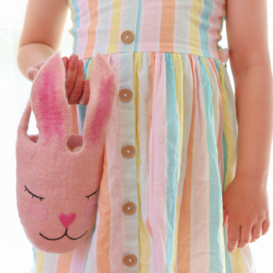 Felt Pink bunny treasure bag