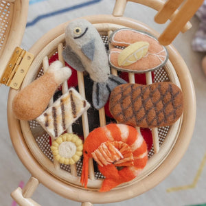 Rattan kids BBQ + tongs + hot coals ( Australia only)