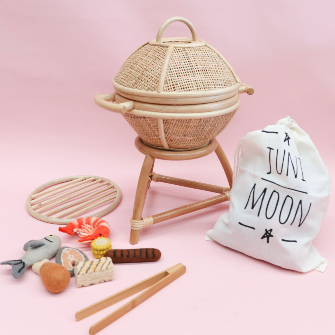 PRE ORDER MARCH Rattan kids BBQ + tongs + hot coals ( Australia only)