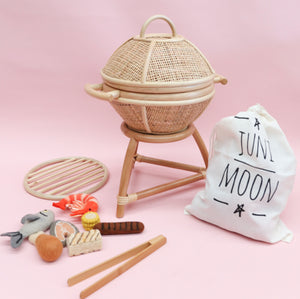 Rattan kids BBQ + tongs + hot coals ( Australia only)